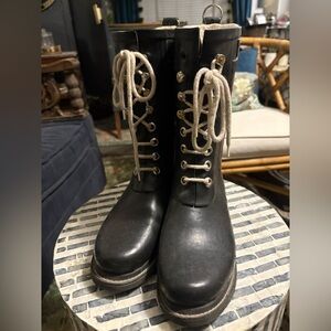 Isle Jacobsen black lace up rain Boots size 7/7.5/38